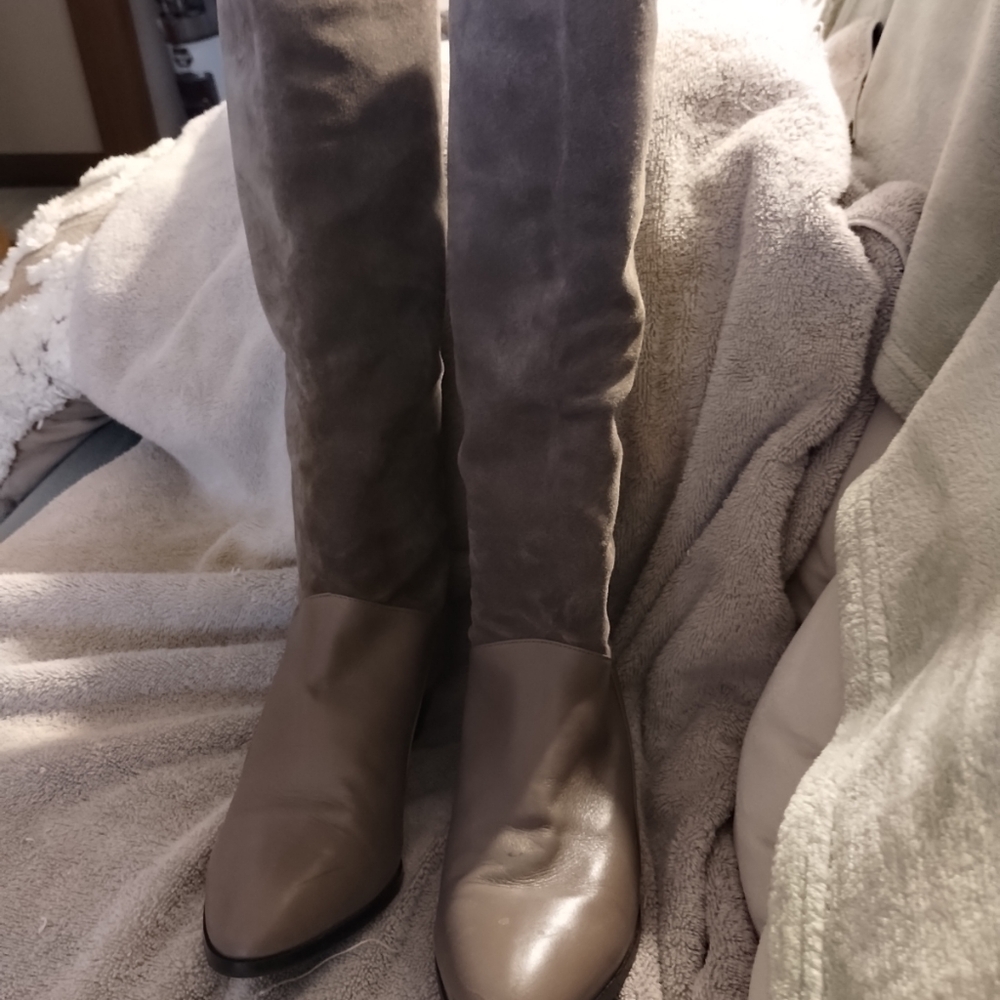 Genuine Leather Gray Heeled Boots